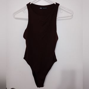 Zara Brown Sleeveless Lined Stretch Bodysuit Size Small